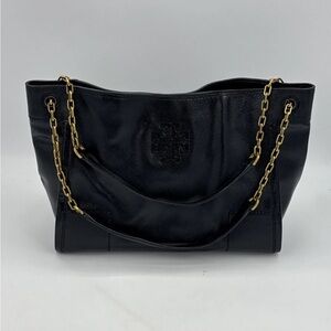 Tory Burch Britten leather black shoulder Bag with Gold Chain